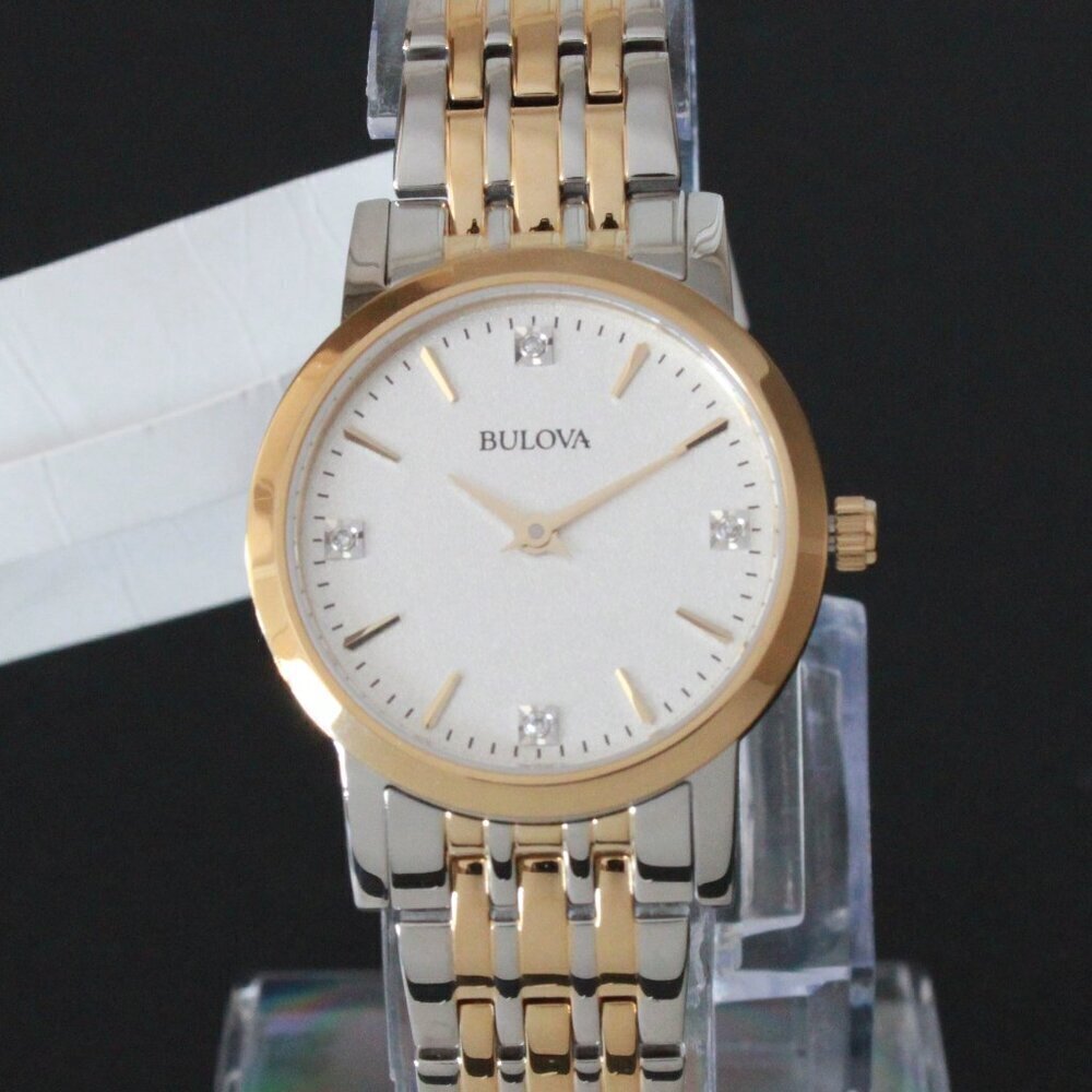 Bulova Ladies Sutton Classic Quartz Watch Four Diamond Accents Two Tone 27mm - Picture 6 of 13